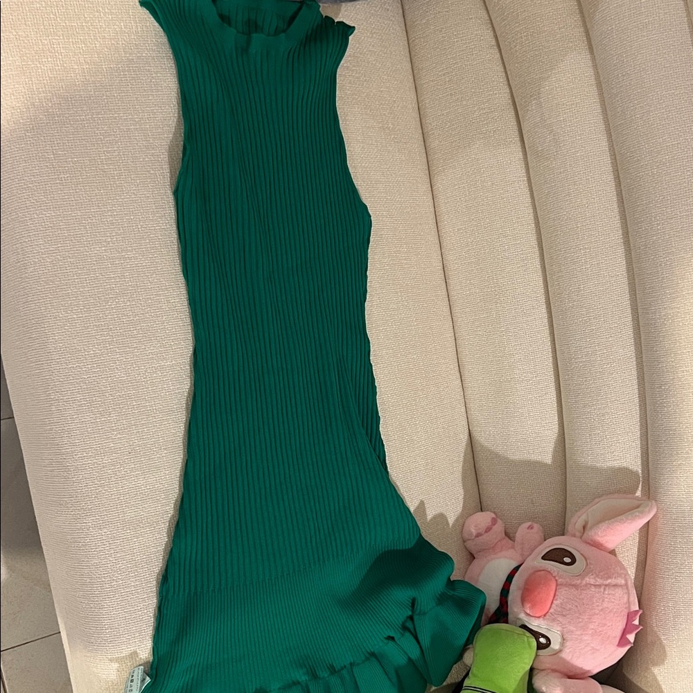 Green Sleeveless Ribbed Dress